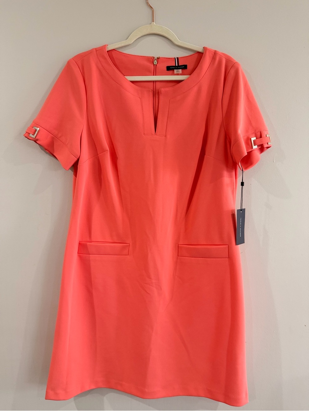 Tommy Hilfiger Coral-Orange Short-Sleeve Shift Dress